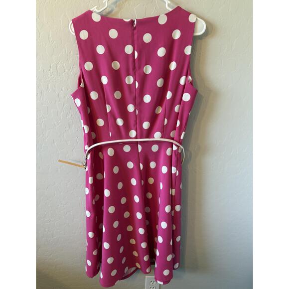 Signature Dress Womens 16‎ Pink A-line Polka Dot Sleeveless Belted Retro Chic - Picture 2 of 5